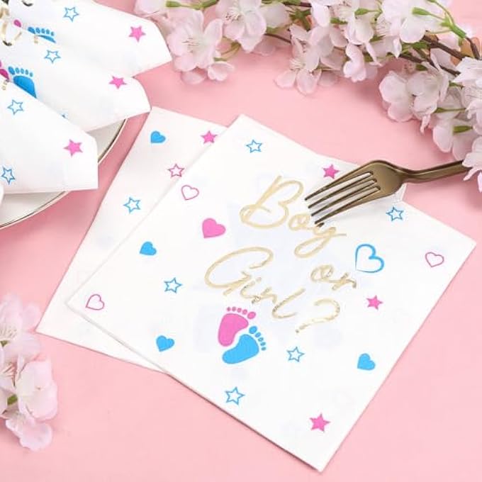 GENDER REVEAL NAPKINS, PACK OF 40 NAPKINS BOY OR GIRL, GENDER ANNOUNCEMENT NAPKIN, 3-PLY PAPER NAPKINS FOR GENDER REVEAL PARTY, BIRTH BABY SHOWER, 33 X 33 CM - Image 5